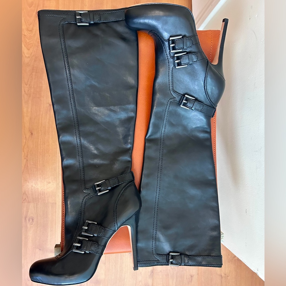 NWOT, Coach Miriam Stiletto Black Leather Boots, Buckles, 8.5 - Picture 5 of 5